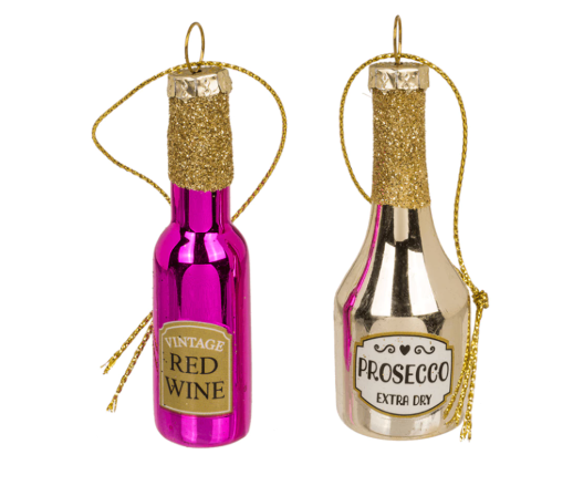 🎄 Stakleni božićni ukrasi bočice – Gin, Processco, Whiskey, Vino