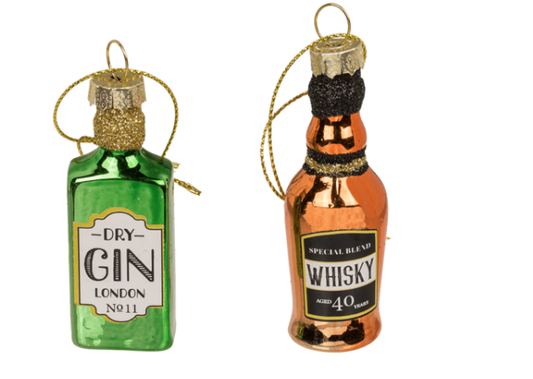 🎄 Stakleni božićni ukrasi bočice – Gin, Processco, Whiskey, Vino
