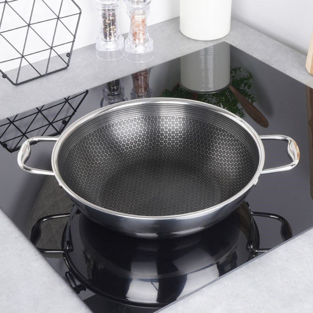 Wok tava COOKCELL HYBRID – inox + neljepljivi premaz HEX – Ø 28 cm