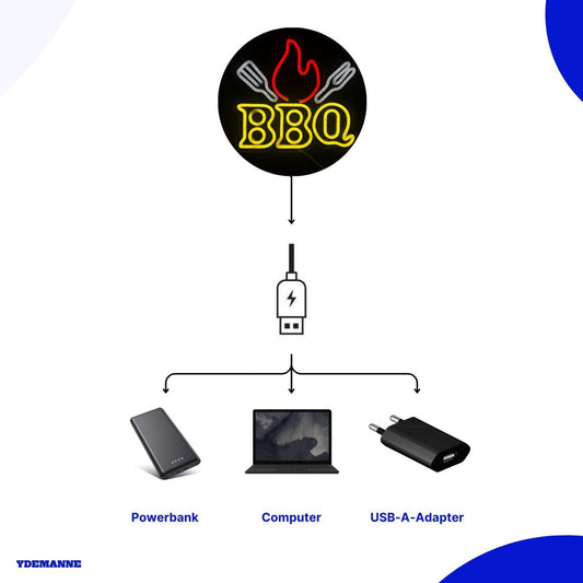 LED oznaka BBQ - USB - 30x32cm