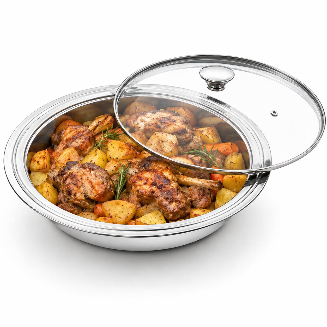 Servirni inox pladanj s poklopcem fi 40 cm