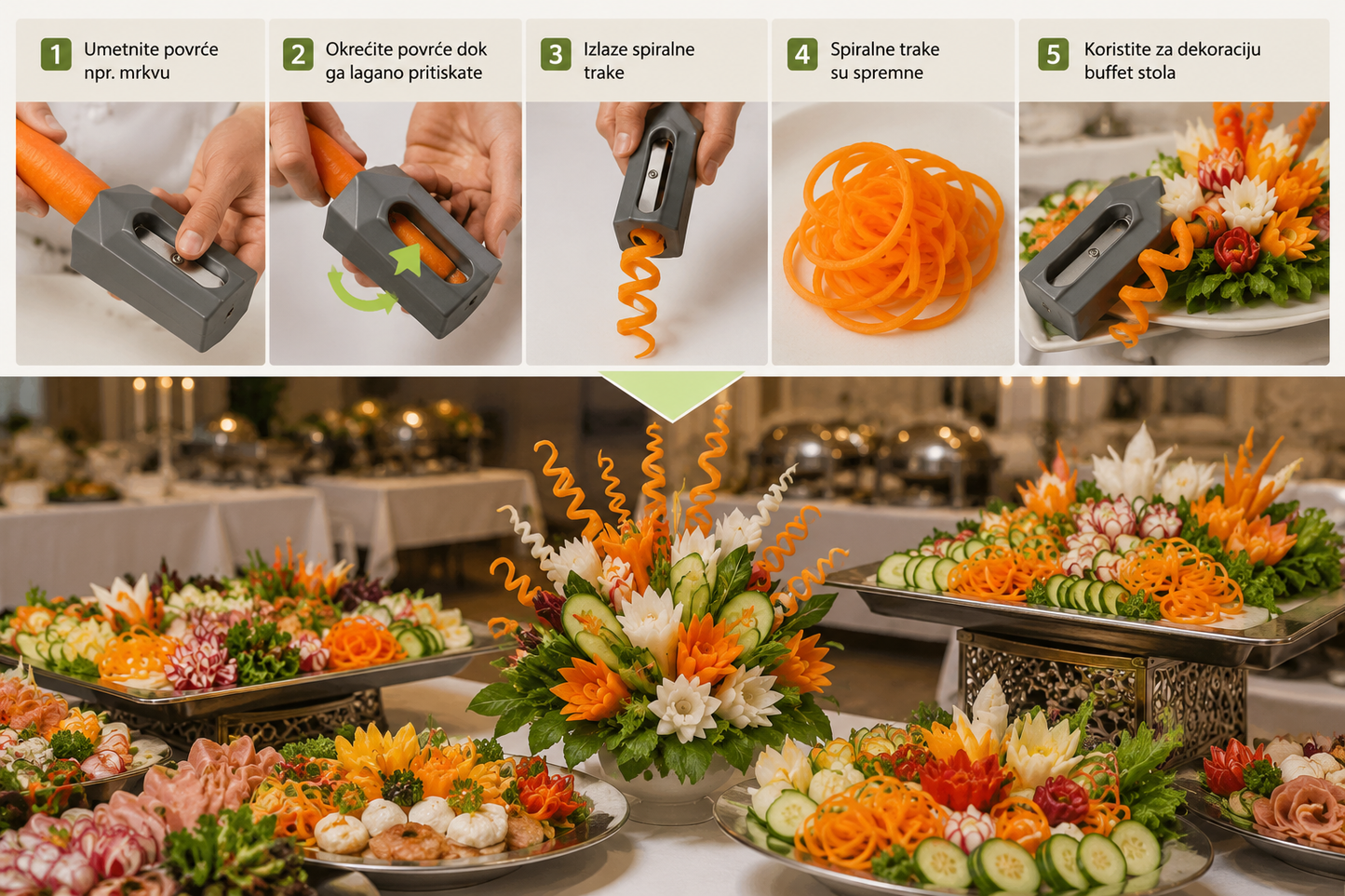Rezač spiralnog povrća za buffet dekoracije 🥕✨