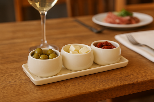 Nora aperitiv set 4/1 – stoneware zdjelice warm white, Atmosphera