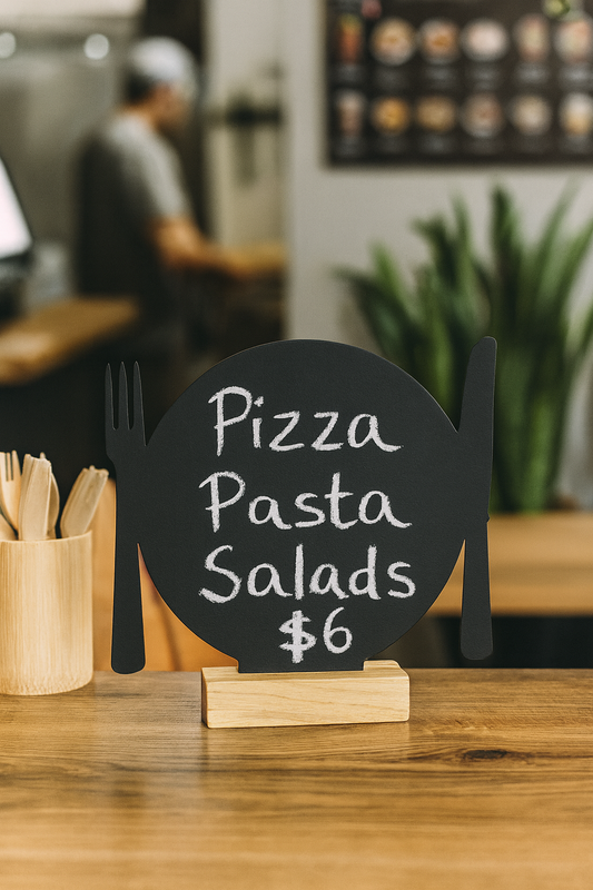 🖊️ Crna ploča u obliku tanjura s markerom – 24 × 25,3 × 6 cm