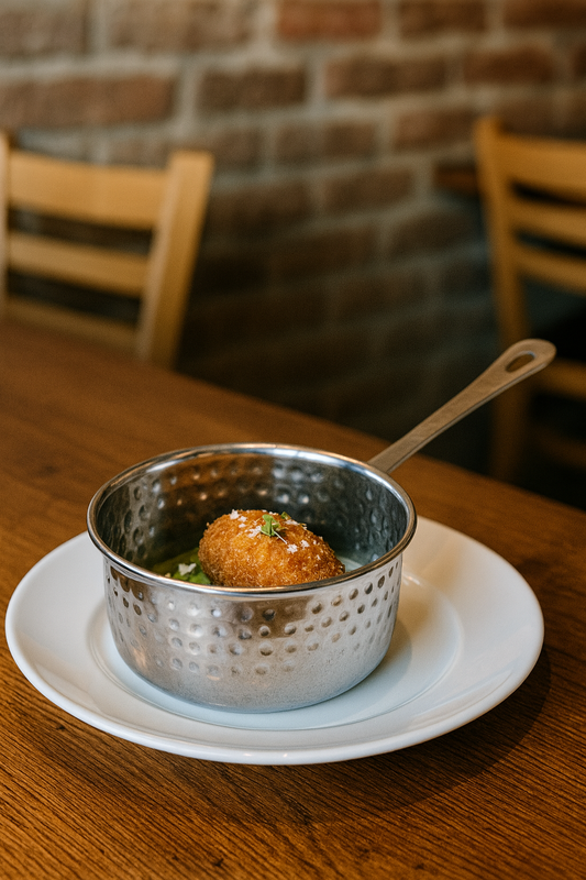 Servirna poudica s ručkom - Inox Hammered - 12 cm