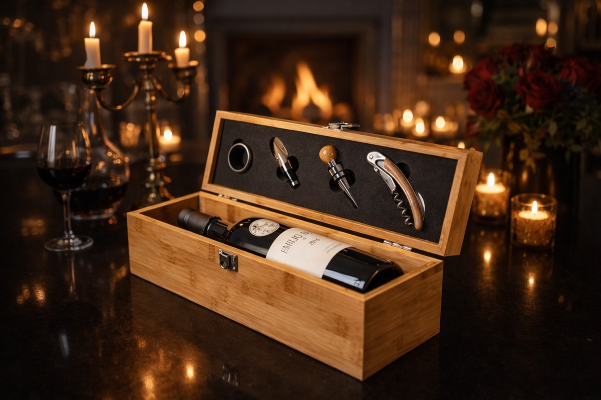 Sommelier set 5/1 u drvenoj kutiji – Poklon za ljubitelje vina