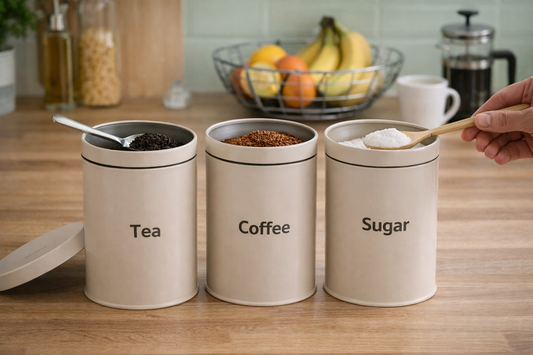 Set 3 metalne posude za čaj, kavu i šećer