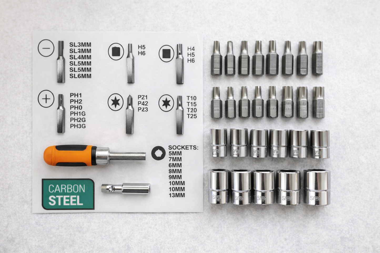 Set bitova i nasadnih ključeva od carbon steel čelika