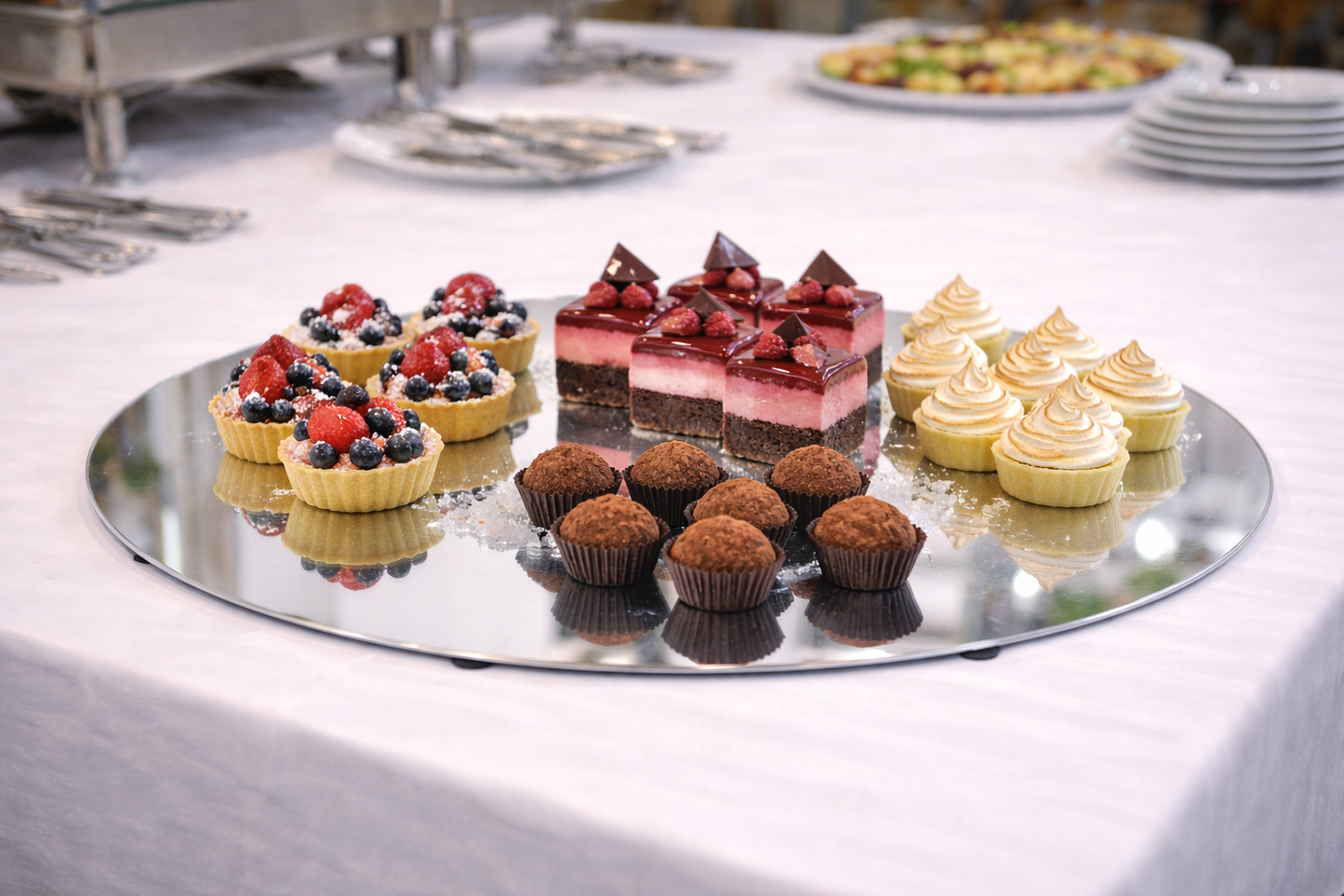 Ogledalo za buffet fi 60 cm – zrcalna inox podloga za švedski stol