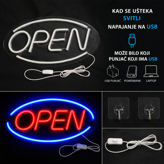Svjetleća oznaka OPEN za izlog 45*22cm