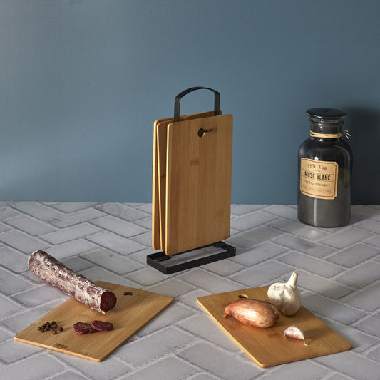 🔪 Set dasaka za rezanje 6/1 od bambusa s metalnim stalkom