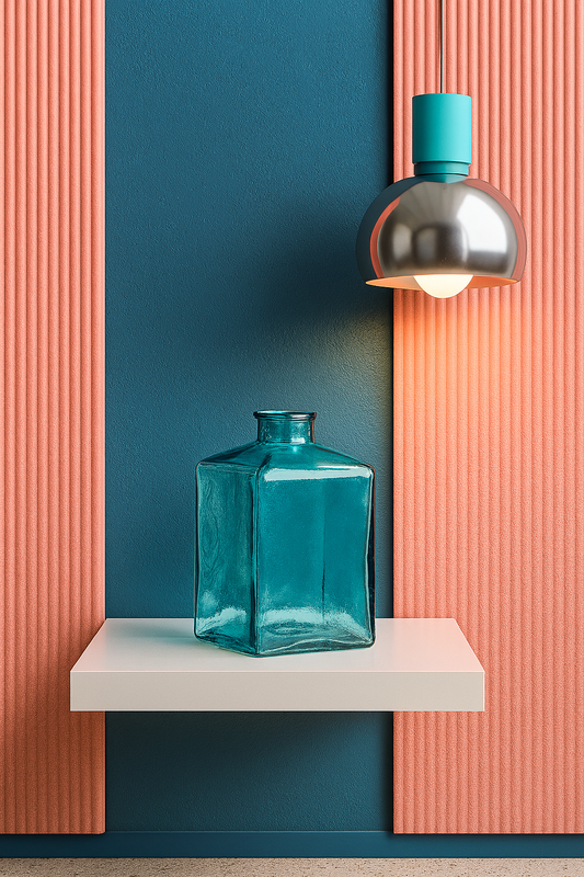 Tirkizna četvrtasta staklena vaza dimenzija 8x8x12 cm s uskim otvorom promjera 3,5 cm, postavljena na svijetloj podlozi, idealna za dekoraciju interijera