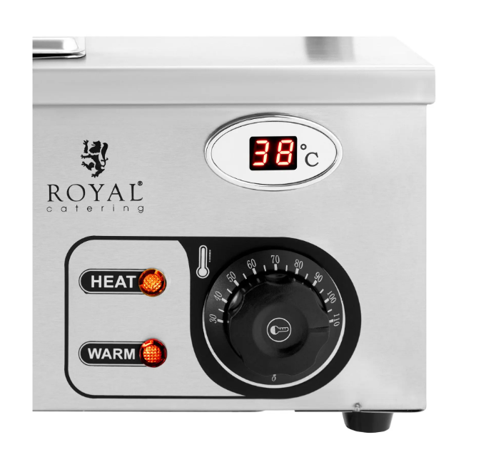 Bain-Marie s 5 GN posuda – 2.000 W – inox + kaljeno staklo | Royal Catering