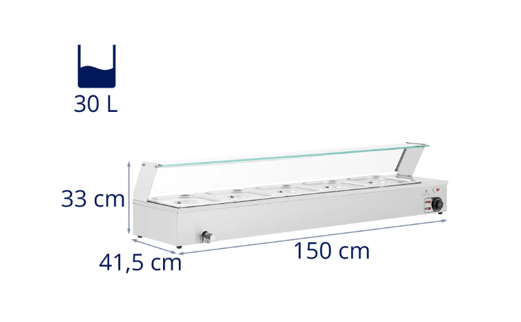 Bain-Marie s 5 GN posuda – 2.000 W – inox + kaljeno staklo | Royal Catering