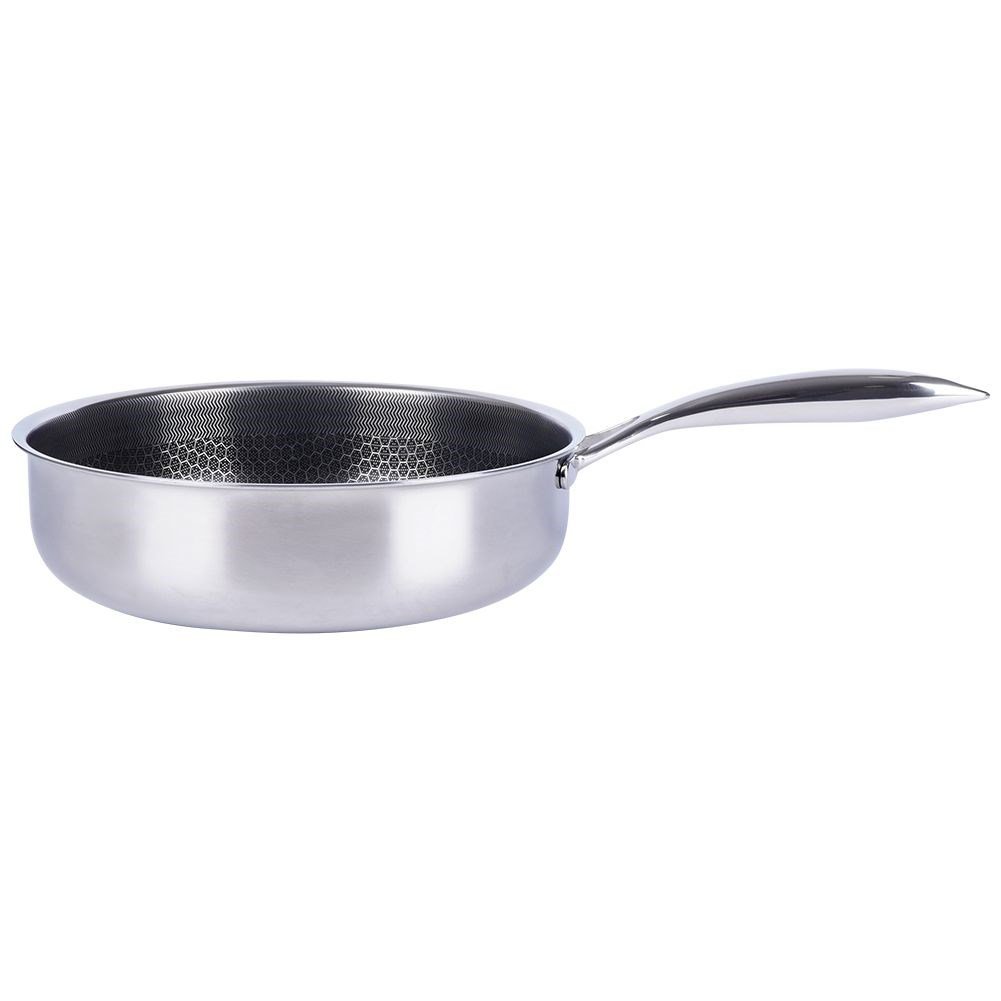 duboka tava inox, COOKCELL HYBRID tava, neljepljiva tava 26 cm, inox tava s premazom, hexclad tava, hexclad alternativa, hibridna tava inox + neljepljiva, profesionalna tava za indukciju, luksuzna tava za kuhanje, tava za pirjanje i prženje, tava otporna na metalni pribor, premium tava za restorane