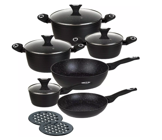 granitni set posuđa, Klausberg Marmo, neljepljivo posuđe, posuđe za indukciju, kuhinjska oprema Split, oprema za apartmane, posuđe s granitnim premazom, nirs.hr