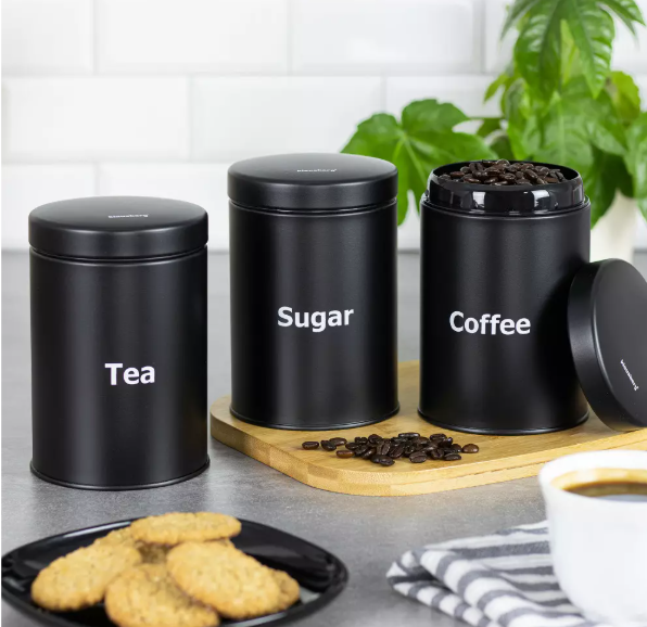 🖤 Set metalnih posuda Klausberg – Coffee / Tea / Sugar (3 kom)