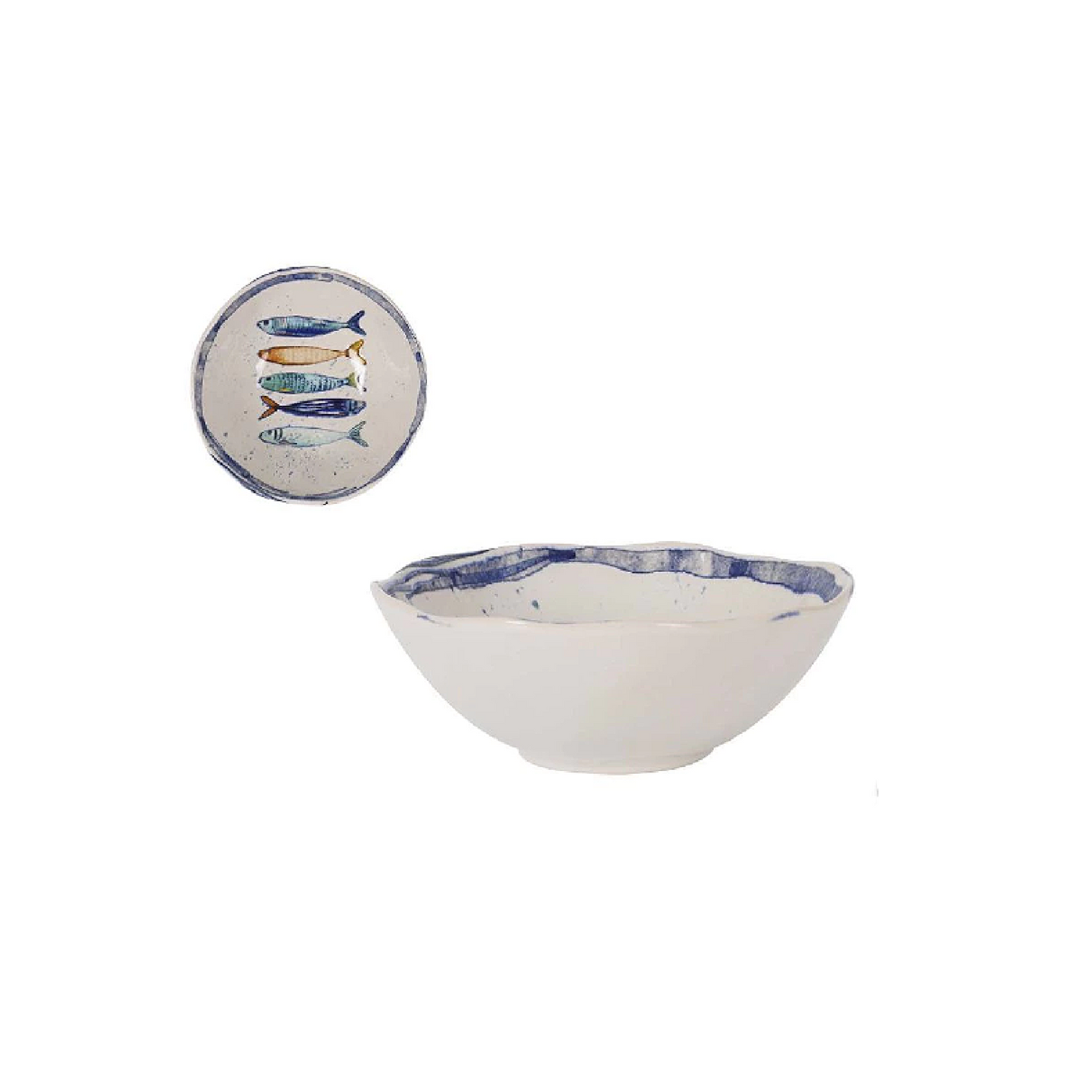 keramička zdjelica, zdjelica s motivom ribe, zdjelica za serviranje, zdjelica za riblji restoran, portugalski stil, mediteranska keramika, la mediterranea, zdjelica za predjelo, plava keramika, kolekcija Fetta, nirs oprema, ugostiteljska zdjela