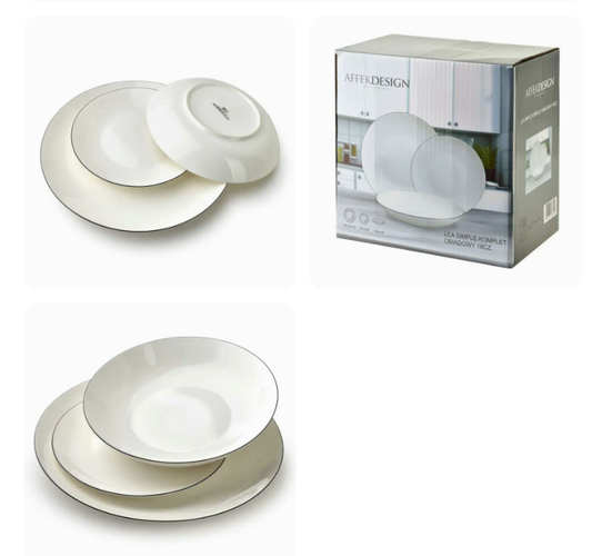 LEA SIMPLE Porculanski servis za 6 osoba – 18 dijelova, crni rub