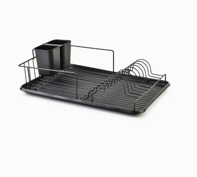 ocjeđivač za suđe, metalni ocjeđivač, crni ocjeđivač, ocjeđivač s plastičnom podlogom, držač za tanjure, držač za pribor, organizator za kuhinju, sušilo za suđe, moderna kuhinjska oprema, Mondex ocjeđivač, Allesken kuhinjski pribor, kuhinjski dodatak, sušilo za tanjure