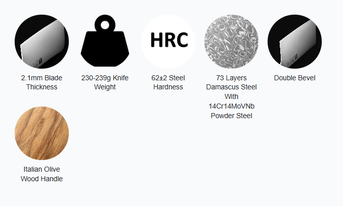 Nož Chef Olive 76 slojeva Damask 62±2HRC