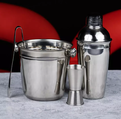 Set za koktele - 4/1 - Šejker, kibla, mjerica i hvataljka