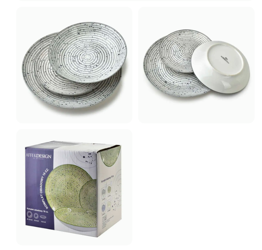 STRIPES GREY Porculanski set za jelo – 18 dijelova, sivi prugasti dizajn