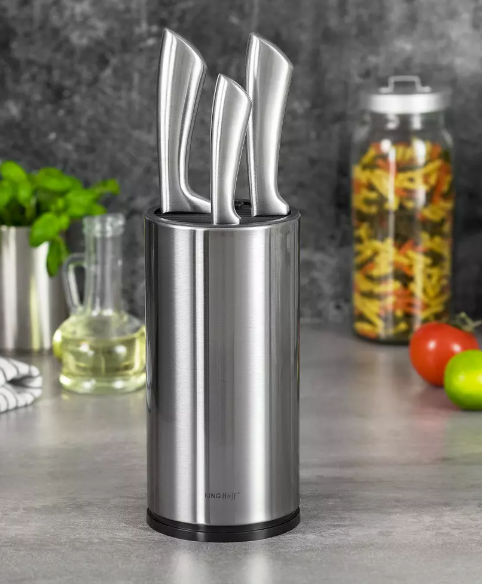stalak za noževe, inox stalak za noževe, okrugli stalak za noževe, KINGHoff stalak, kuhinjska oprema, stalak za noževe od nehrđajućeg čelika, profesionalna kuhinjska oprema, stalak za hotele i restorane, kuhinjski stalak inox, stalak za kuhinju, stalak za pribor, držač za noževe, premium stalak za noževe.