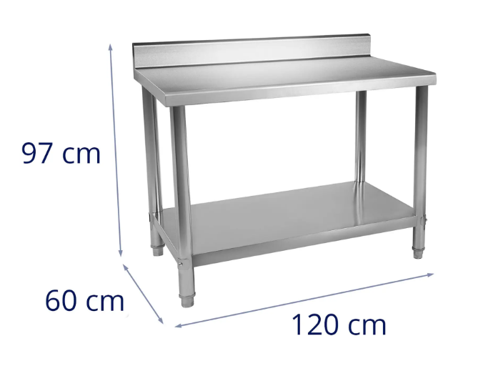 Inox radni stol 120×60 cm s uzdignutim rubom – Royal Catering 250 kg ⚙️