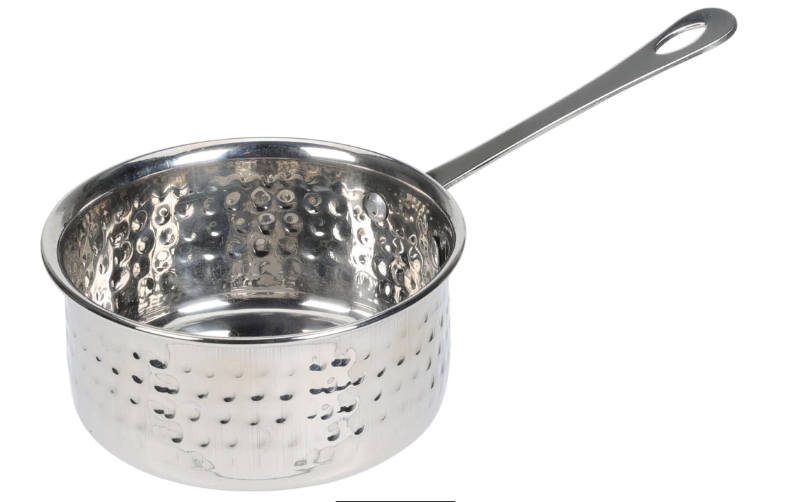 Servirna poudica s ručkom - Inox Hammered - 12 cm