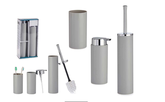 Kupaonski set Sivi 3/1 Četka + stalak za četkice + dozator sapuna