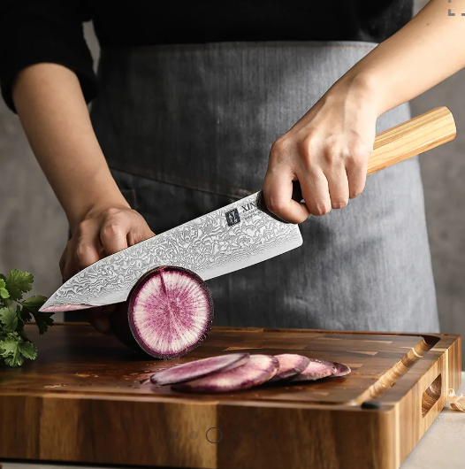 Nož XINZUO PM80-CS Chef 67 slojeva Damask – maslinovo drvo + bivolji rog