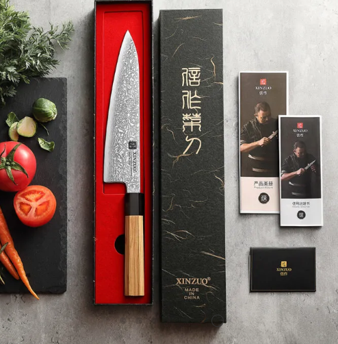 Nož XINZUO PM80-CS Chef 67 slojeva Damask – maslinovo drvo + bivolji rog