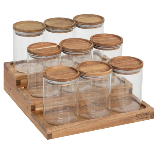 Set staklenki za začine sa stalkom Harmony – 9/1, bagrem/borosilikatno staklo, smeđa