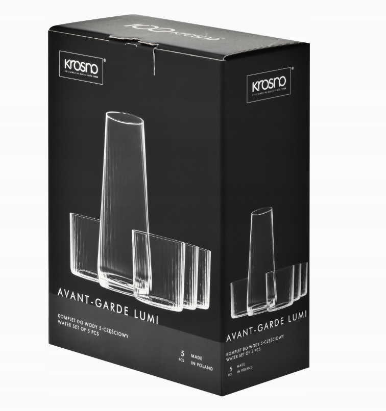 AVANT-GARDE set: dekanter + 4 čaše 50 ml – minimalistički set za sok i koktel