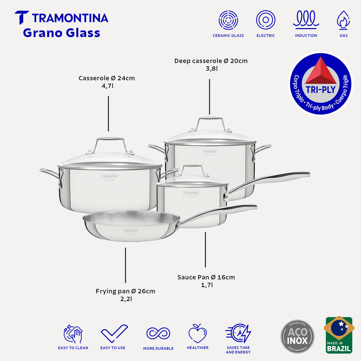 Set 3 lonca i tava - Tramontina Grano Glass