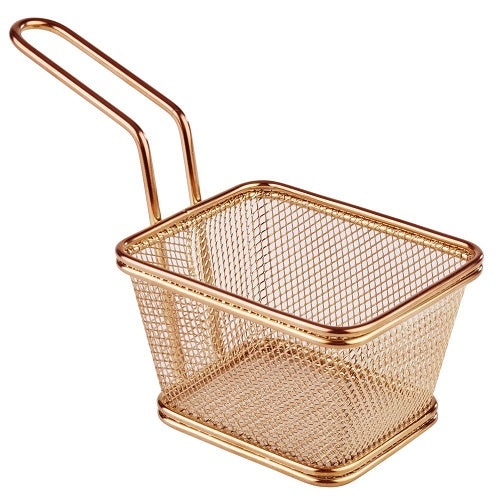 mini košarica za posluživanje, bakrena snack košarica, posudica za finger food, prezentacija hrane, snack holder, gastro oprema, ugostiteljska oprema Split, buffet oprema, košarica za serviranje pomfrita, nirs.hr