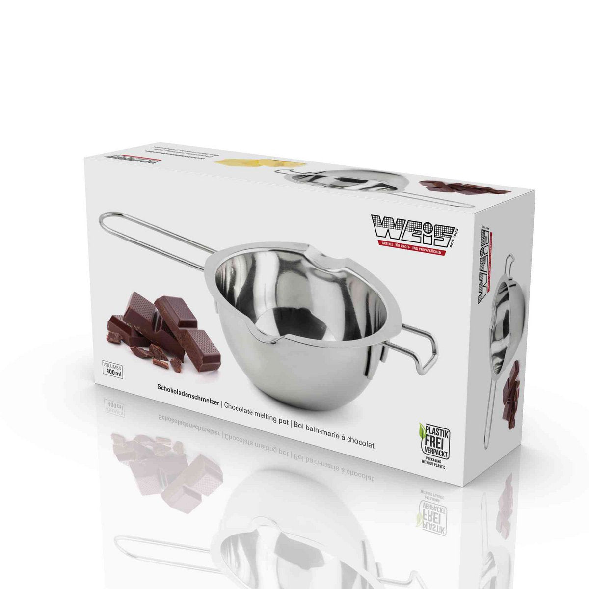 topilica za čokoladu, inox topilica za čokoladu, posuda za topljenje čokolade, banja marija, bain marie posuda, bain-marie za čokoladu, topilica za maslac, posuda za čokoladu, topljenje čokolade na pari, posuda za ganache, posuda za glazuru, slastičarska oprema, profesionalna slastičarska oprema, pribor za slastičare, pribor za izradu pralina, posuda za čokoladne dekoracije, inox posuda 400 ml, Karl Weis topilica, dvostruki izljev, oprema za pekarnice, oprema za slastičarnice, pribor za izradu kolača, kuhin