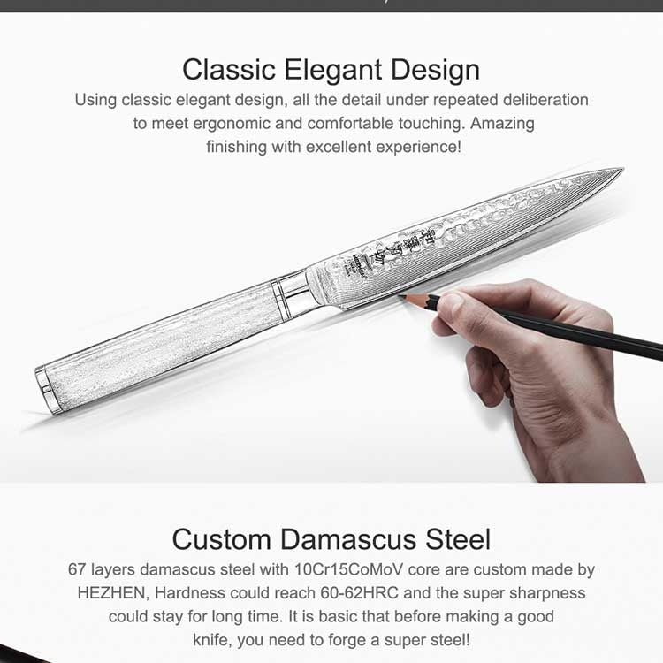 Nož čekićani B1Z-WY Damask 67 slojeva – ebony drška