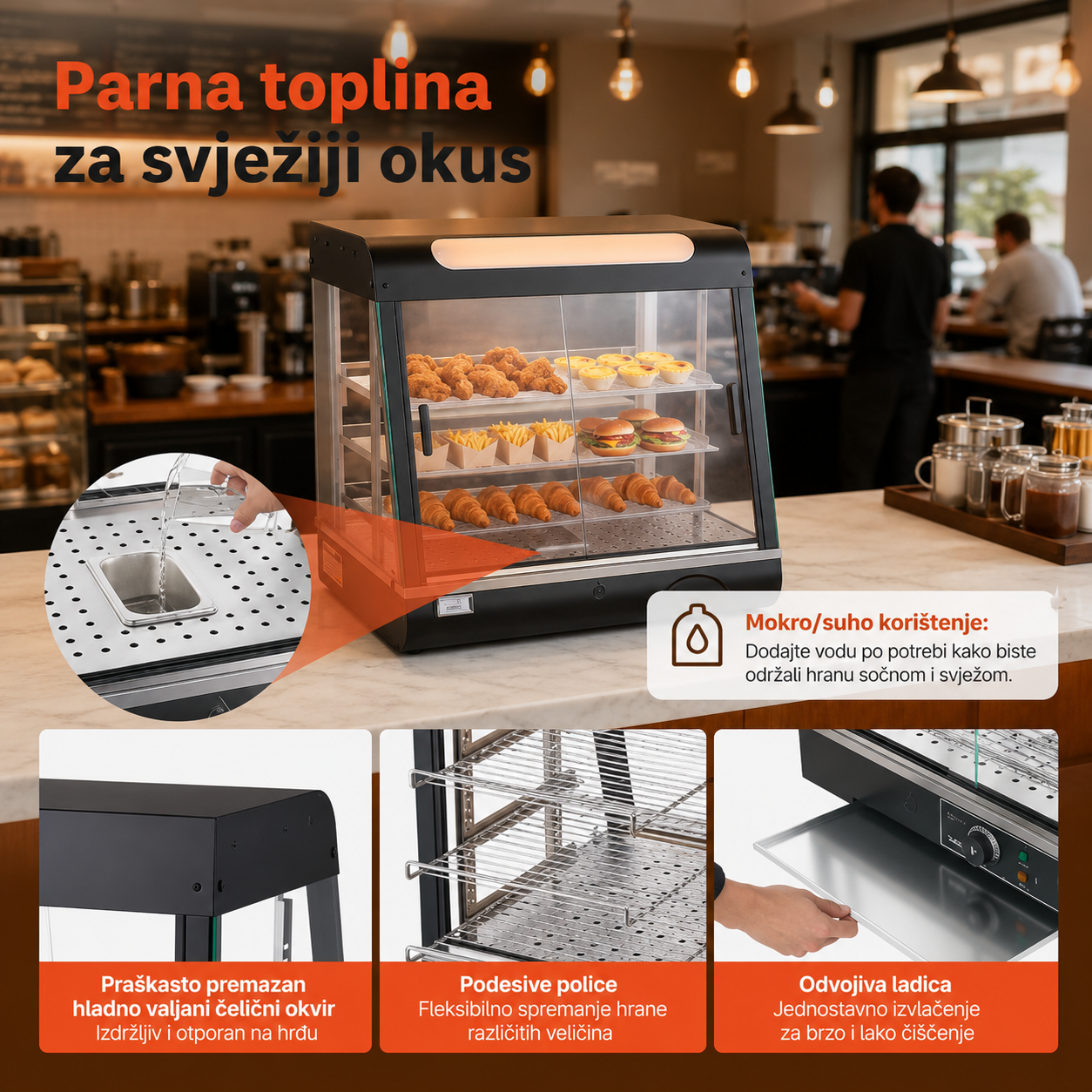 Grijana vitrina za kroasane, pizze i sendviče