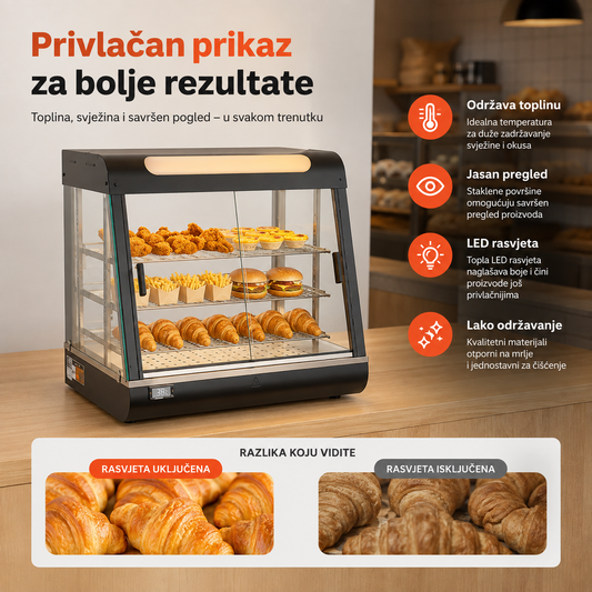 Grijana vitrina za kroasane, pizze i sendviče