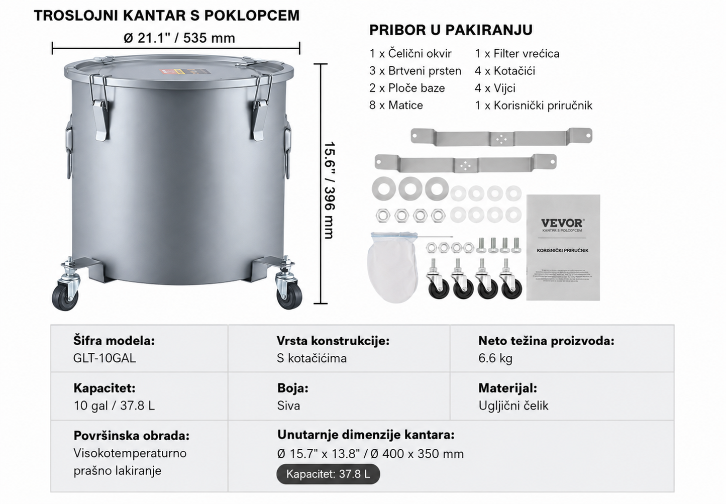 Kanta za ulje iz friteze 37,8L