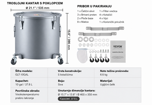 Kanta za ulje iz friteze 37,8L