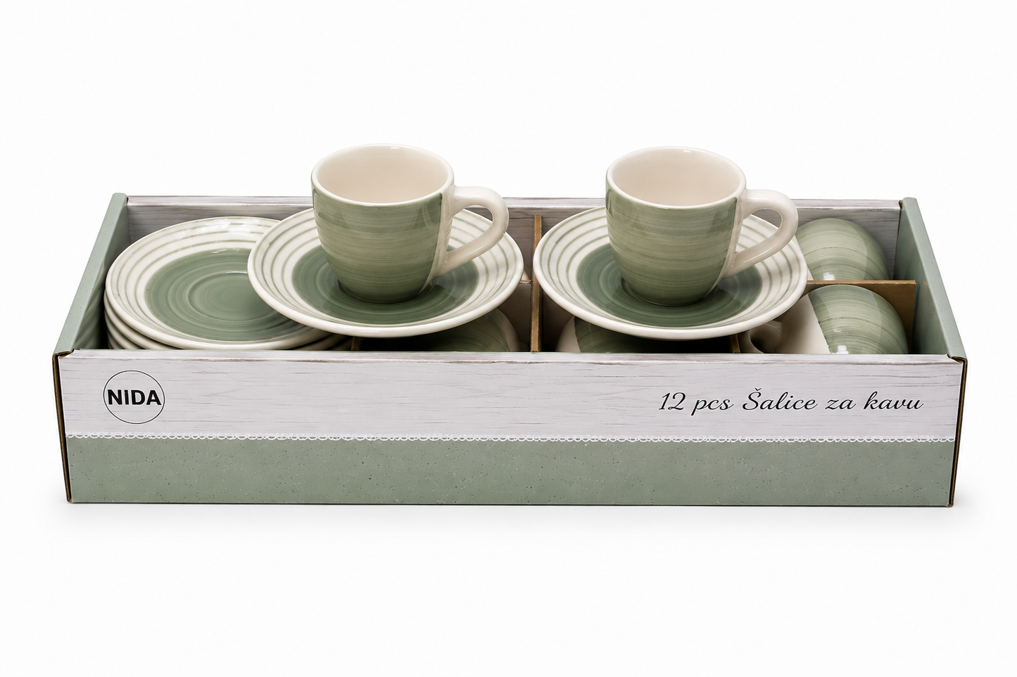 Set 6 šalica s tanjurićima NIDA Green Brush