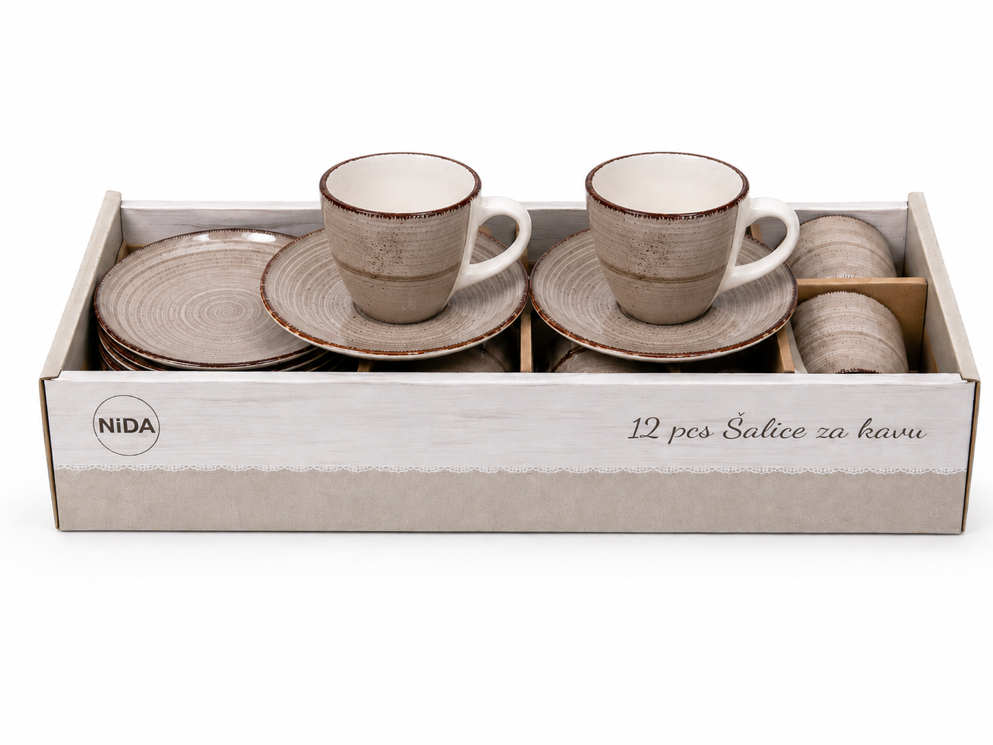 Set 6 šalica NIDA Brush Brown 100ml