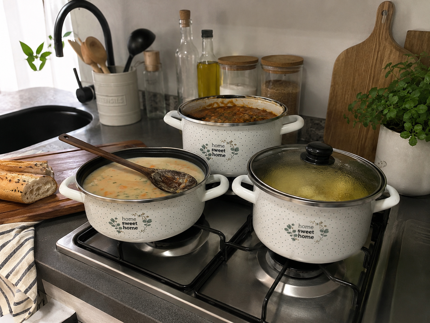 Emajl lonci Home - 3 veličine - Može indukcija