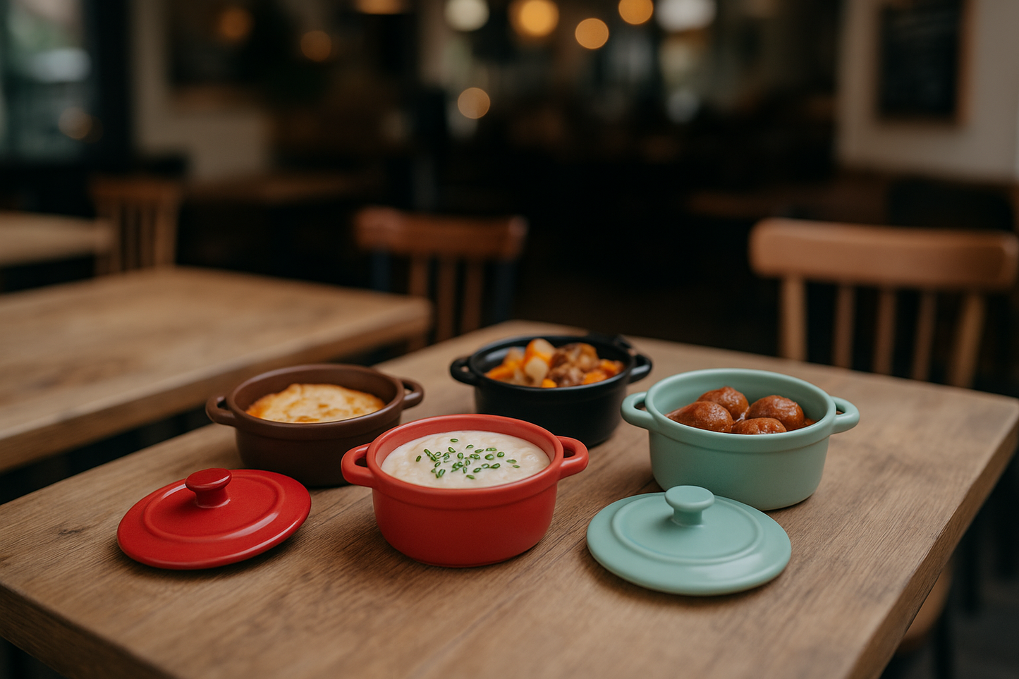 🍲 Mini keramički lončići za serviranje s poklopcem – 10 cm (4 boje)