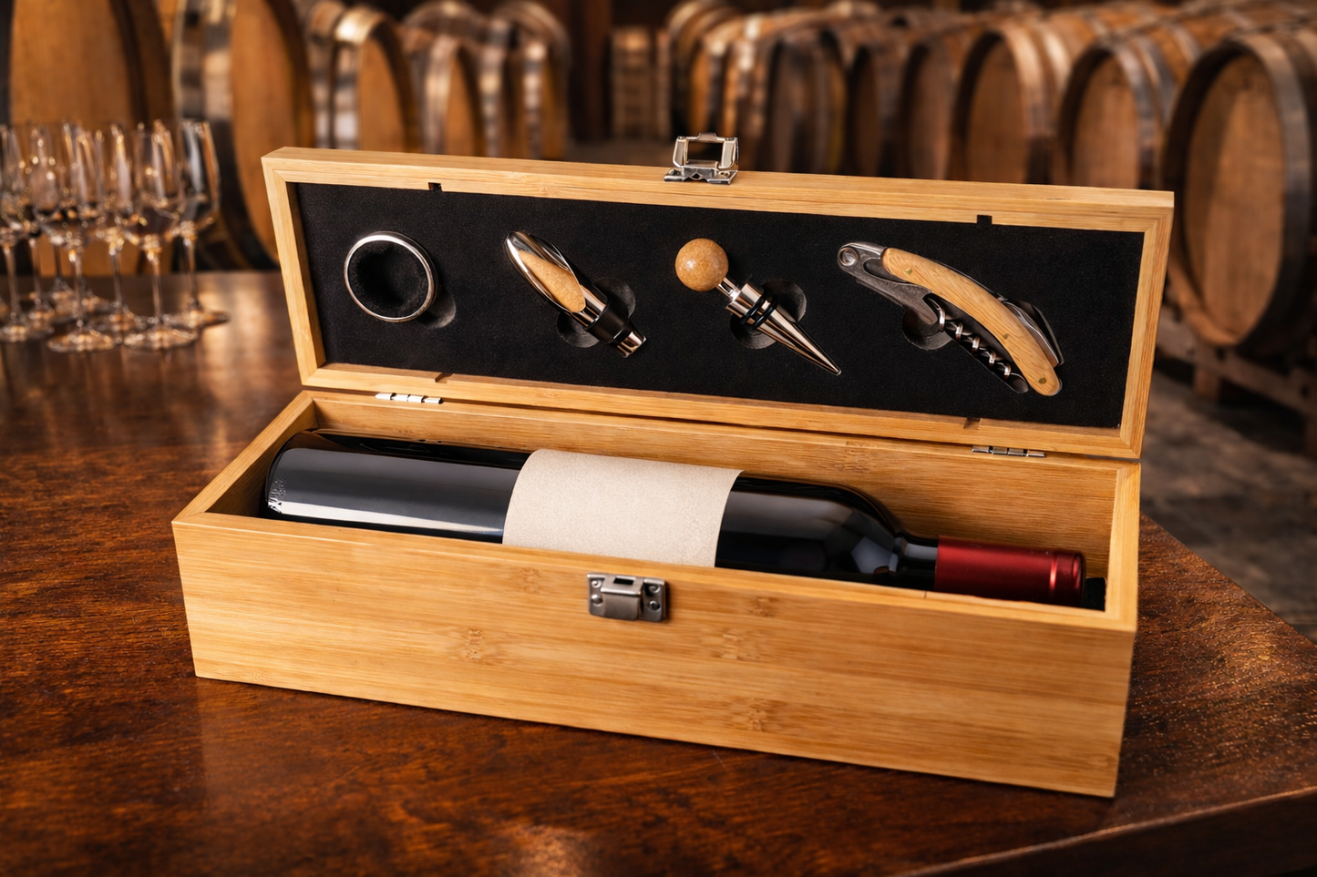 Sommelier set 5/1 u drvenoj kutiji – Poklon za ljubitelje vina