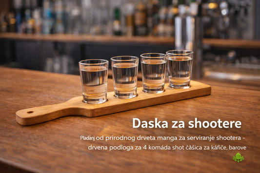 Daska za shootere od drva manga – pladanj za 4 shot čašice 🍸