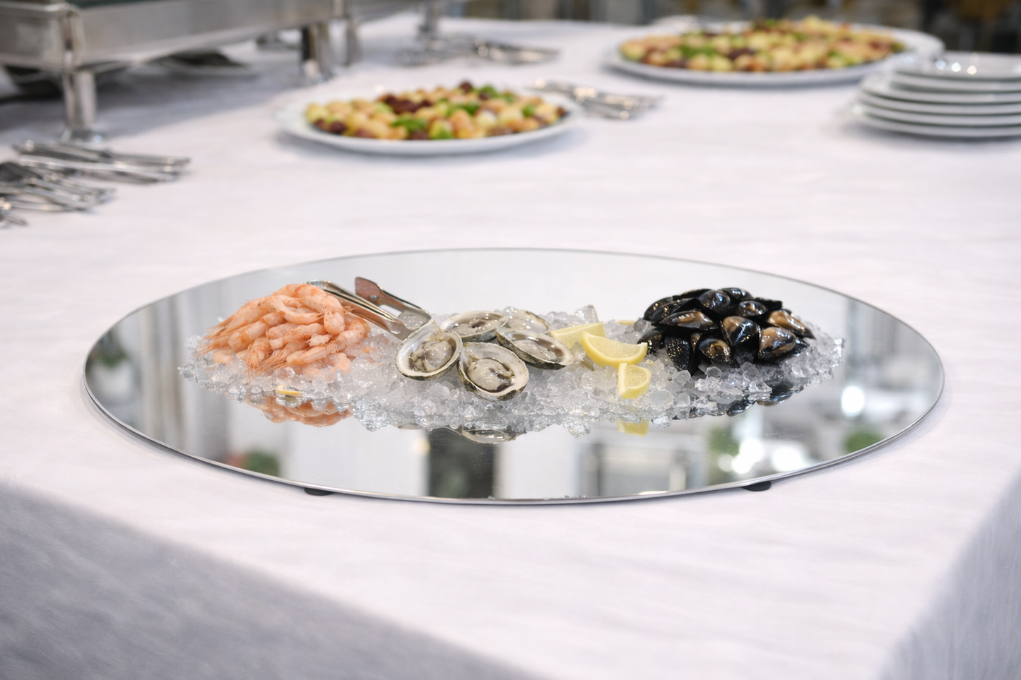 Ogledalo za buffet fi 60 cm – zrcalna inox podloga za švedski stol